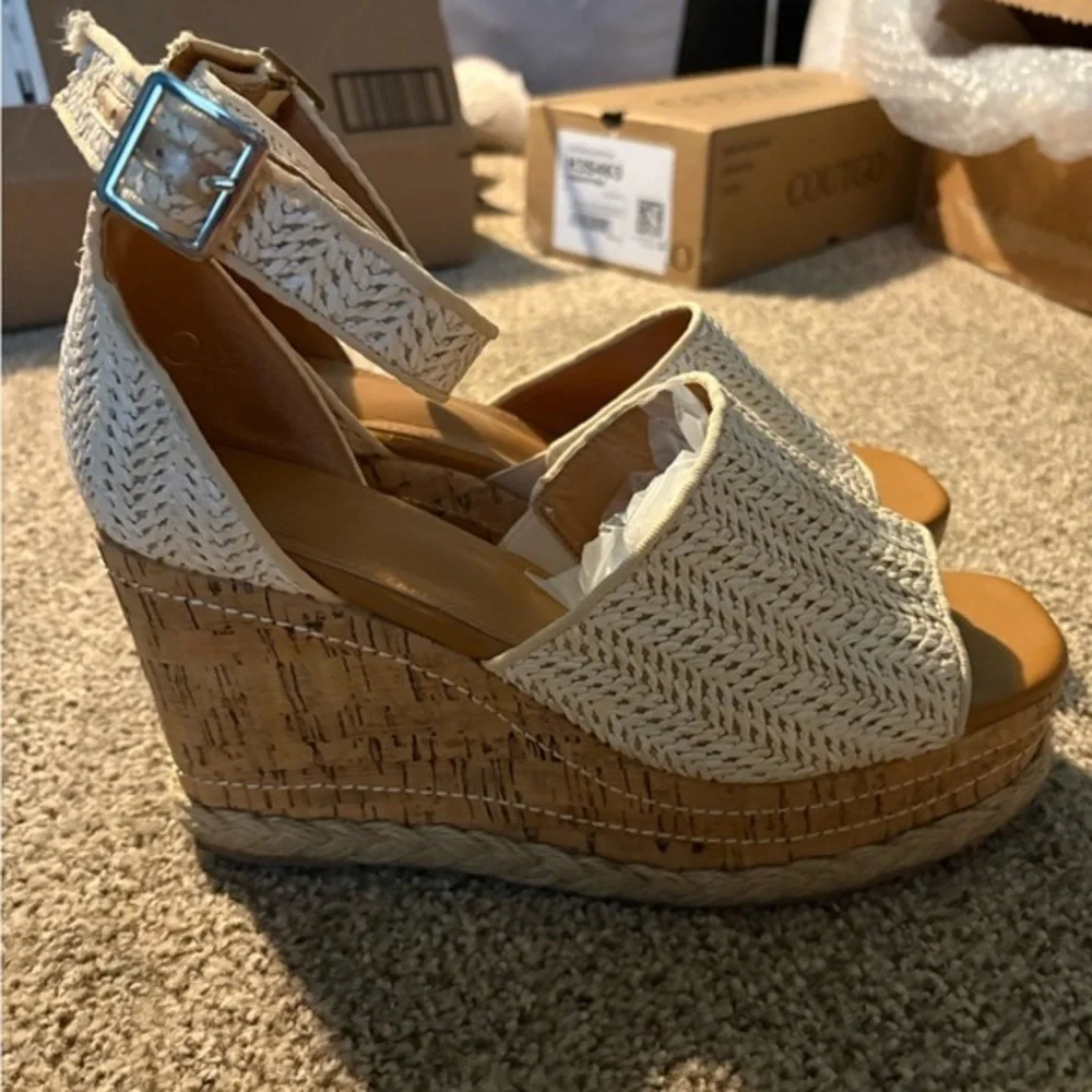 Open toe woven cork Wedge Sandals 8.5